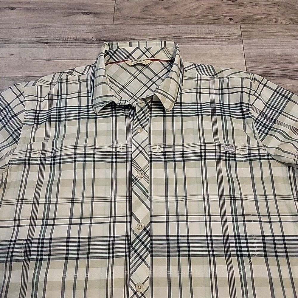 Simms Shirt Men Extra Large Blue Green Plaid Fishing Outdoor Button Up